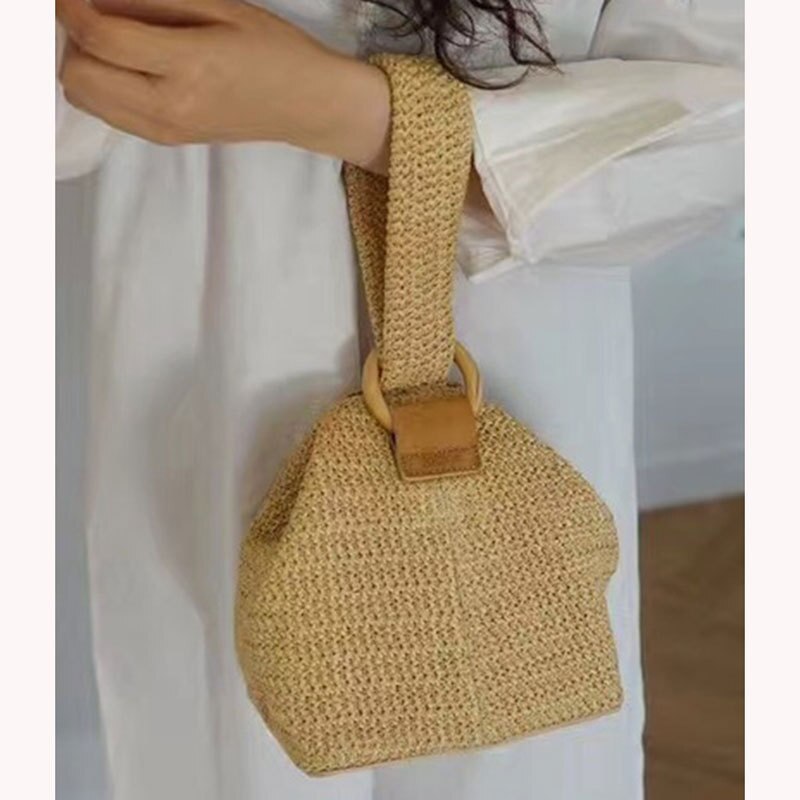 Vintage casual portable straw bag summer seaside beach bag women сумки женские пляжная сумка bolsa de playa соломенная сумка: Wristlet with chain