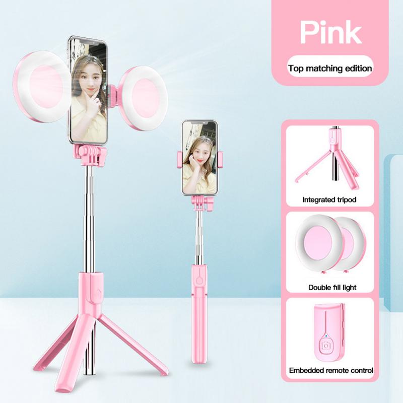 Drahtlose Bluetooth Selfie Stock Stativ Für Handy, Mobiltelefon Stativ Kamera Bluetooth Foto Halfter Tisch Smartphone Stativ Für Kamera: Rosa doppelt hell