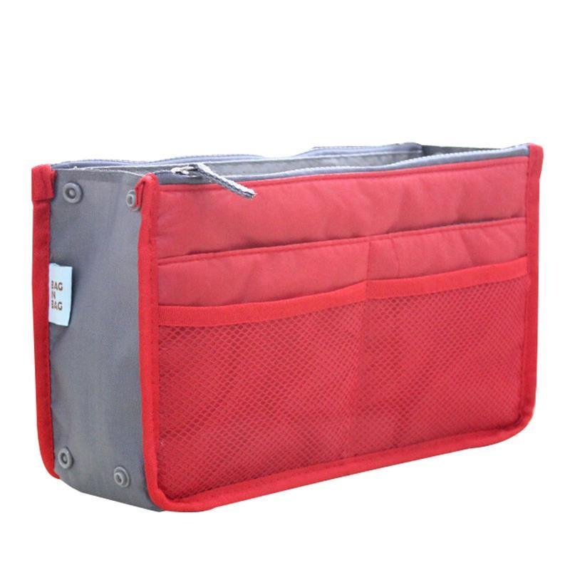 Makeup Bags Large Capacity Nylon Cosmetic Storage Bag Travel Insert Organizer Handbag Purse Makeup Bag For Women Female: Red