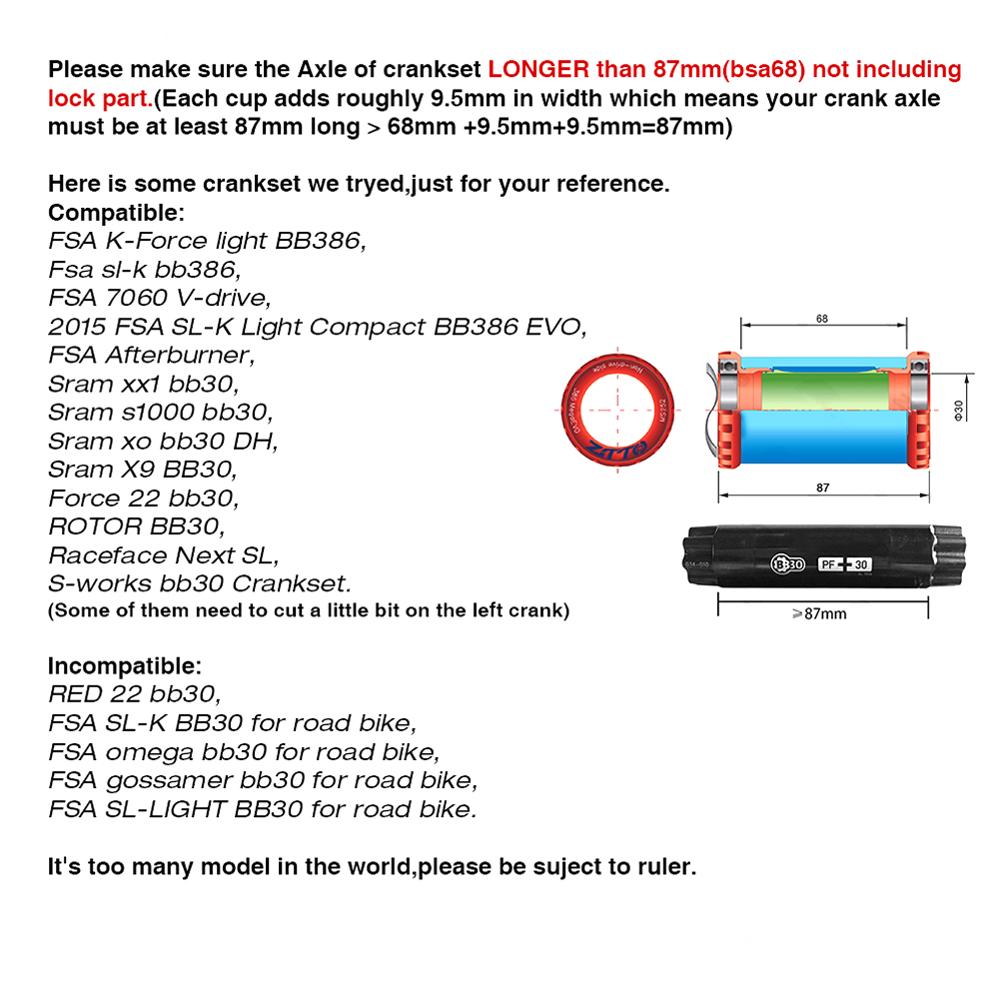 BSA30 Bottom Brackets BSA68 BSA ISO 68mm 73 MTB Road bike External Bearing Bottom Brackets for BB386 30mm Crankset