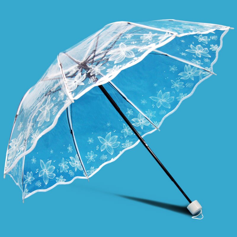 Paraguas plegable para mujer y niña, sombrilla transparente con forma de seta de cerezo Sakura, 3 pliegues: 06