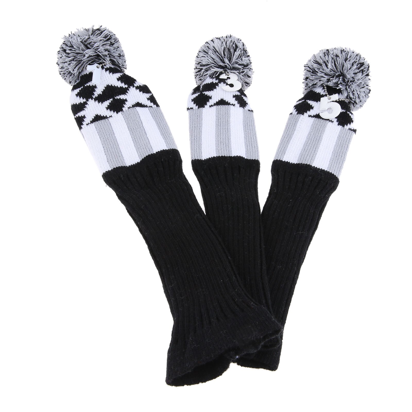 SURIEEN 3 Pcs Pom Pom Golf Wood Club Head Covers Headcover Knitted Long-neck Sock Golf Club Cover Headcovers Soft Protect Set