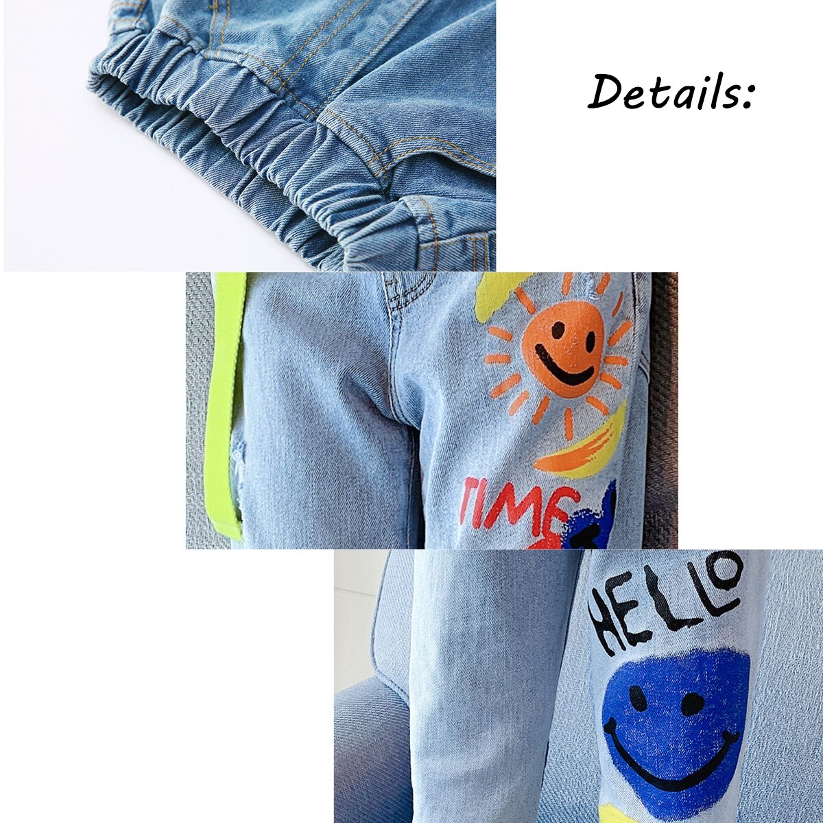 Offerte calde Jeans per ragazze adolescenti bambini 8 12 anni pantaloni Casual con stampa di Graffiti di alta qualità con pantaloni arcobaleno Cartoon