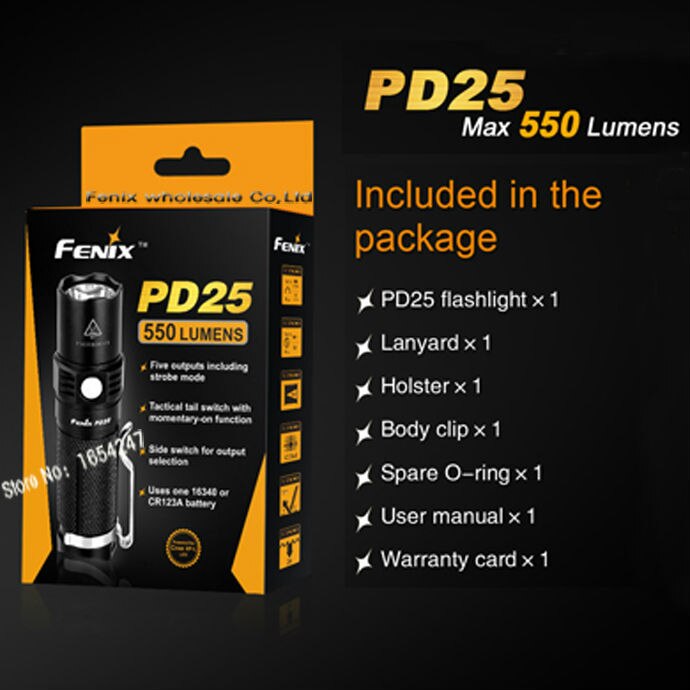 Edc Fenix PD25 XP-L 550 Lumen CR123A Of 16340 Batterij Grote-Heldere Led Zaklamp Draagbare Kamp Wandelen