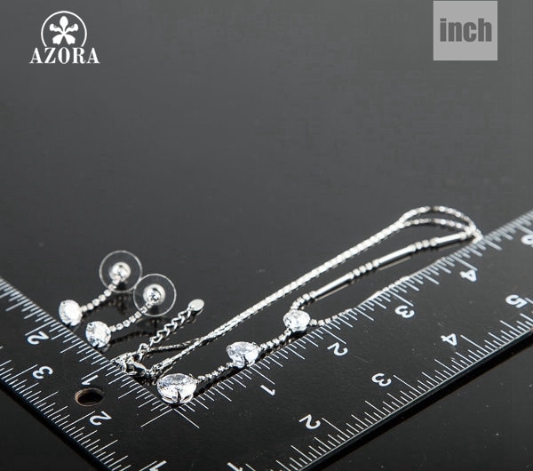 AZORA White Gold Color Stellux Austrian Crystal Water Earrings and Necklace Jewelry Set TG0037