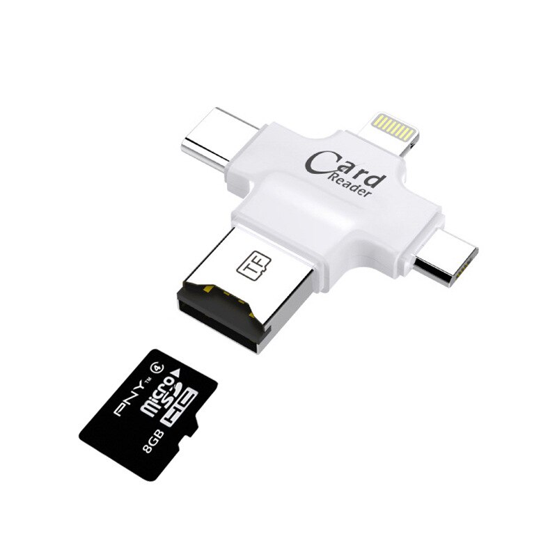 Gaveteiro-leitor de cartão de memória 4 em 1, micro sd, usb tipo c, lightning, leitor de cartão otg para iphone 7 8 samsung s8 s9