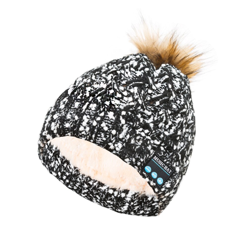 Bluetooth-Compatibel 4.2 Beanie Hoed Pom Pom Winter Knit Muziek Hoed Cap Draadloze Hoofdtelefoon Hoed Verjaardag Kerstcadeaus: Black