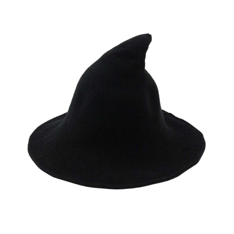 Witch Hat Wizard Kinitted-Wool Hats Adult Costume Party Accessory Halloween Masquerade Cosplay Cap: Black