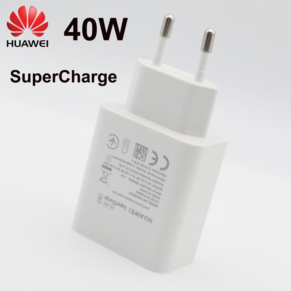 Original Huawei Supercharge Quick Charger 40W 10V 4A EU Adapter 5A Type C Cable For P20 Pro P30 P40 Lite Mate 10 Mate 20 30 Pro