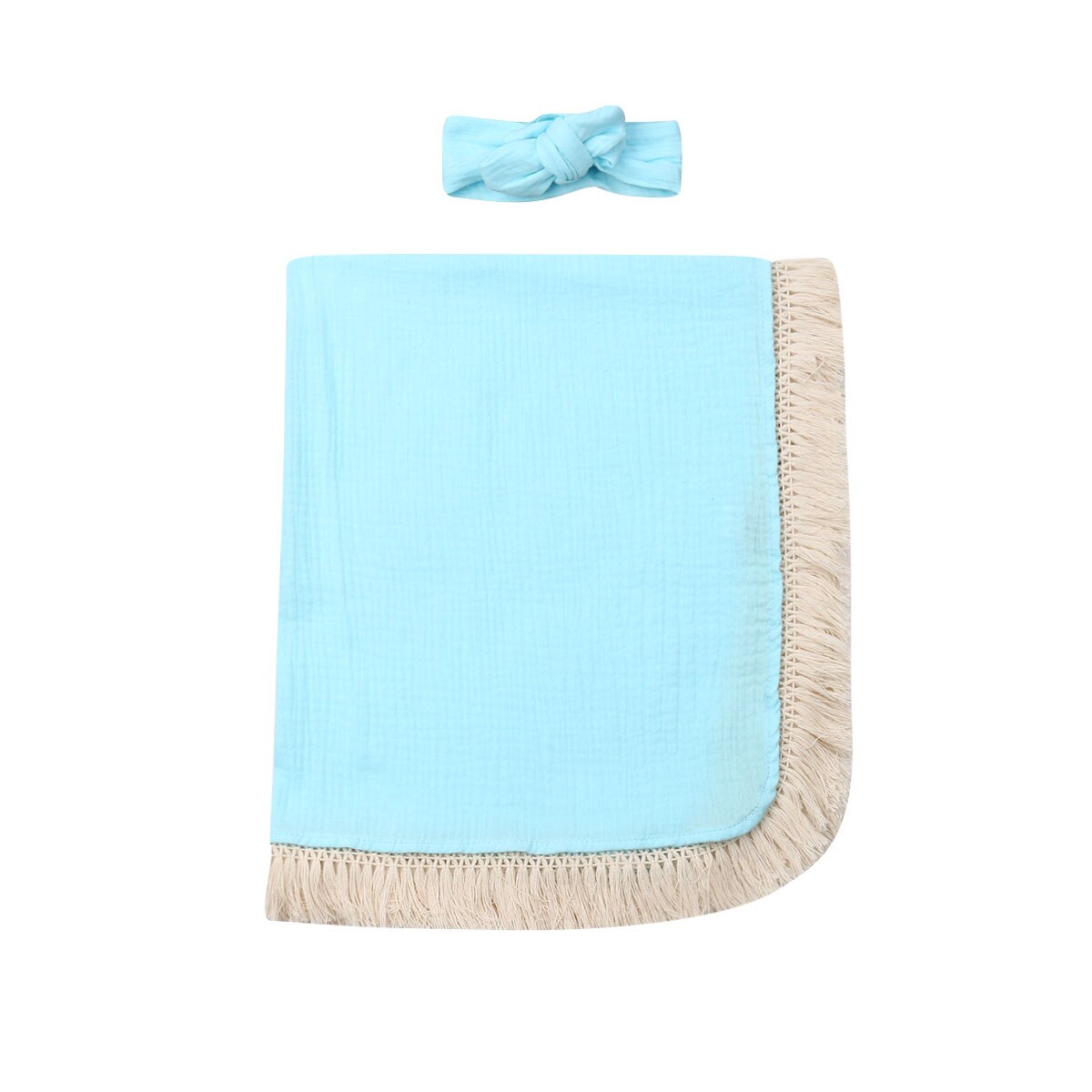 Novo 2 pçs bebê meninas menino borla swaddle envoltório cobertor musselina 100% algodão dormir esteira: Azul