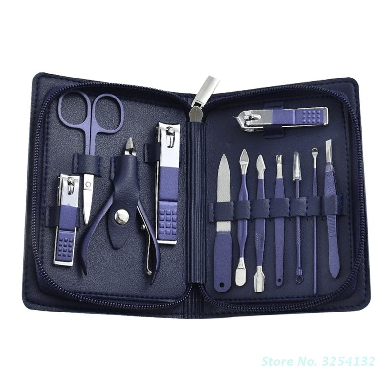 Blue Manicure Tools Set Stainless Steel Nail Clipper Kit of Pedicure Paronychia Nippers Trimmer Cutters: 12pcs