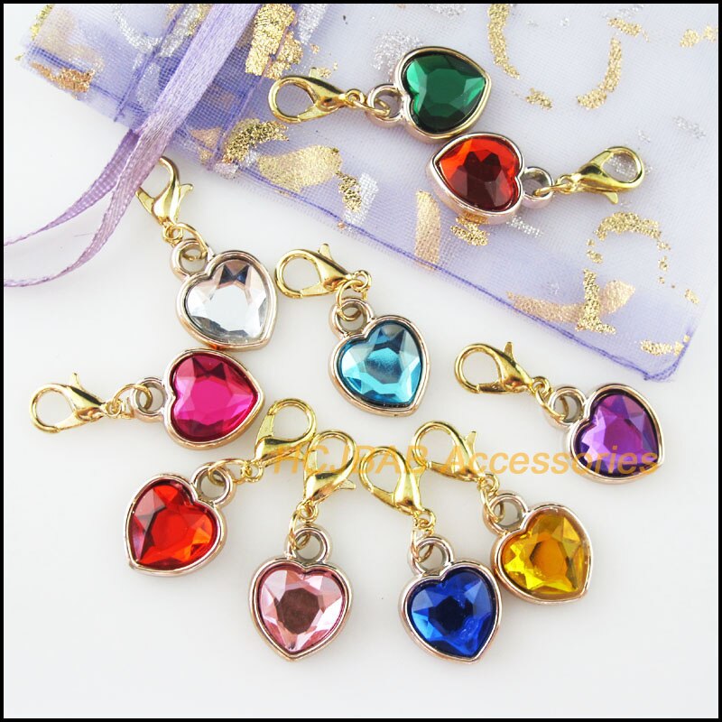 20pz KC Placcato Oro Misto di Cuore in Acrilico con aragosta artiglio Catenacci Pendenti E Ciondoli 12.5x16.5mm