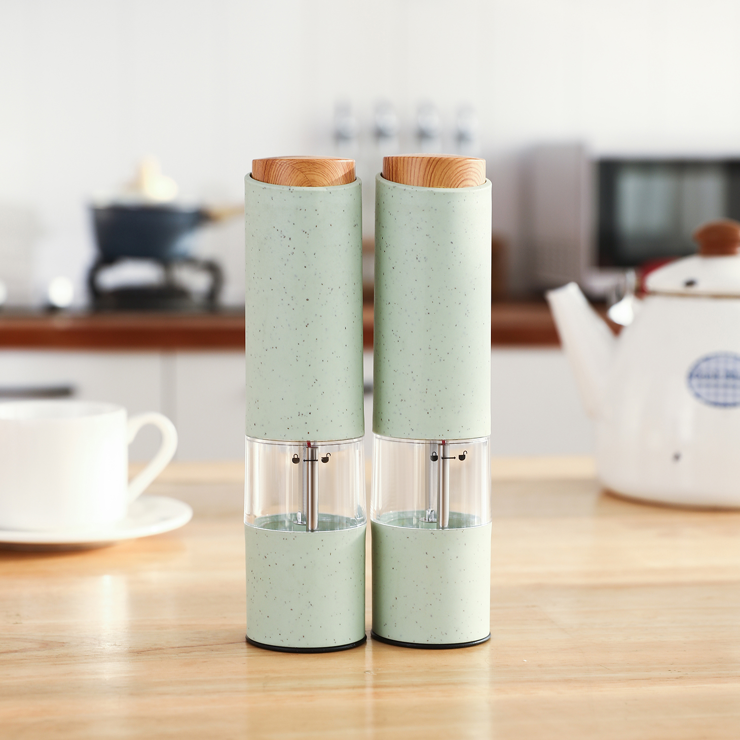Colorful Manual Automatic Salt And Pepper Grinder Set Ceramic Salt Shaker Grinder Electric Salt Pepper Mill Parts: Dark Khaki