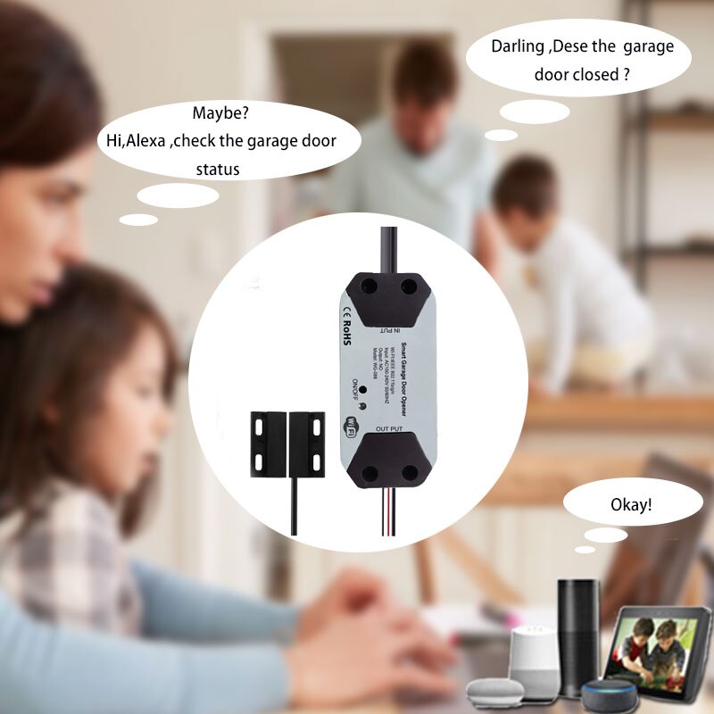 WIFI Garage Door Opener Remote Control Smart Home Gate Access System Alexa Google Voice Control Door Status Real Time Monitor