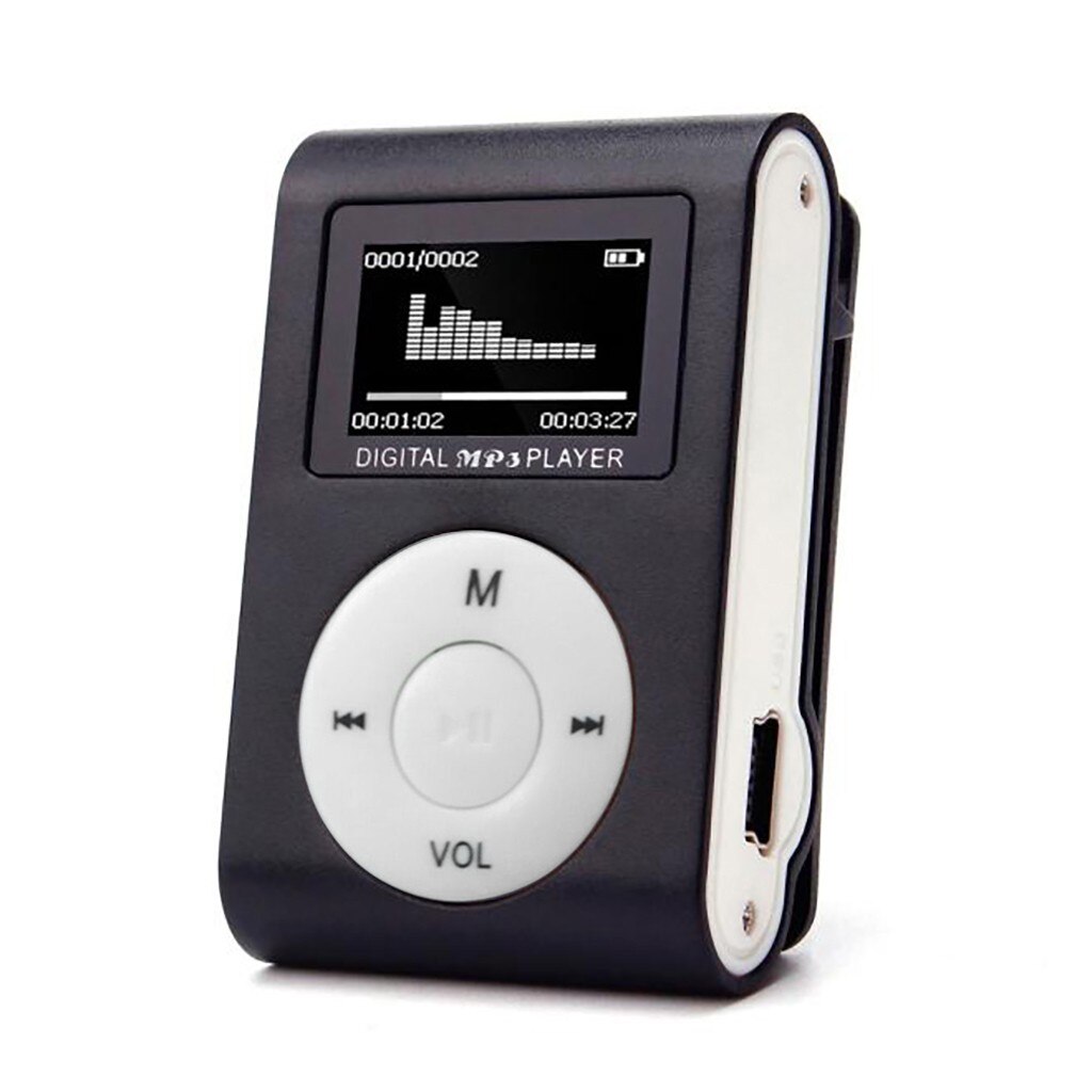2019 nuovo Mini USB Clip MP3 Lettore Dello Schermo A CRISTALLI LIQUIDI di Sostegno 32GB Micro SD Carta di TF di Sostegno Inglese Cinese # t2: Black 
