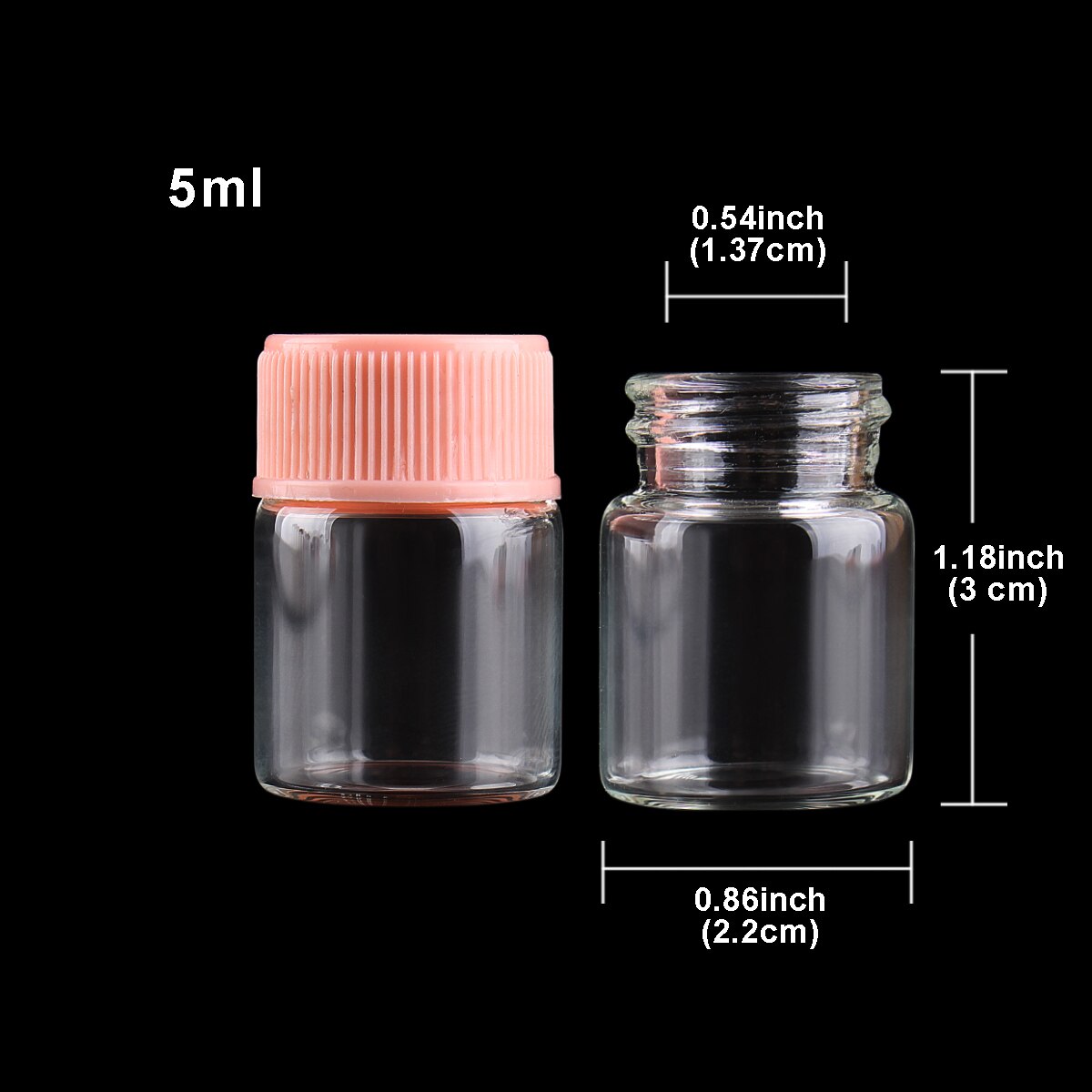 Frascos de vidrio con tapas de plástico rosa para especias, CON POCIÓN frascos de vidrio, 10 Uds. De diámetro de 22mm, 5ml/6ml/7ml/10ml/14ml: 5ml