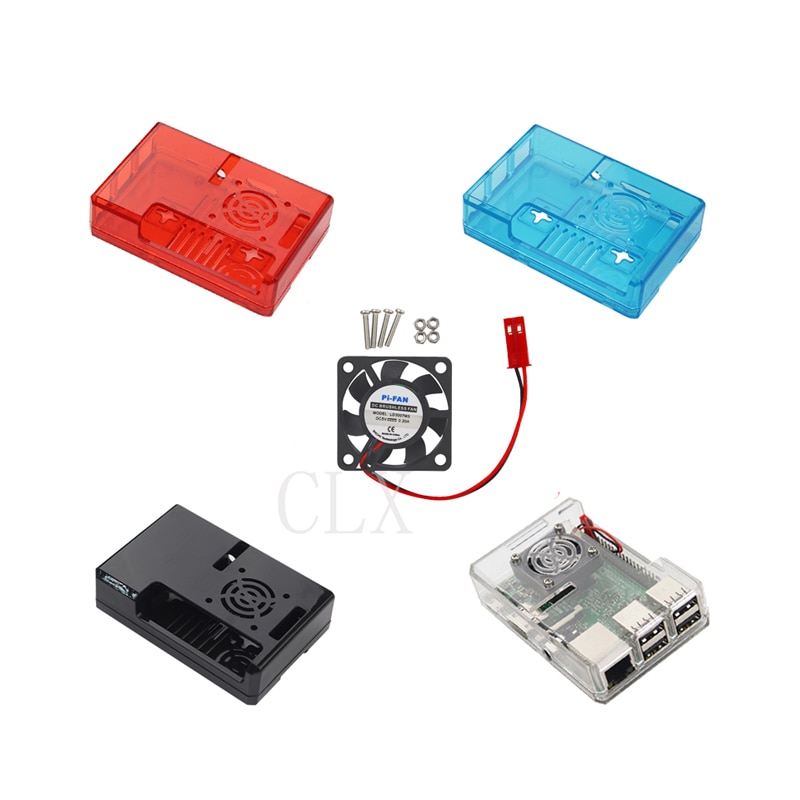 Carcasa Raspberry Pi 3 ABS transparente/rojo/azul, carcasa + CPU, ventilador de refrigeración, compatible con Raspberry Pi 3, modelo B +