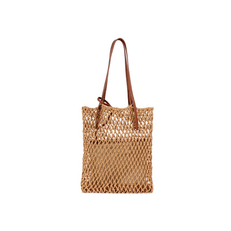 casual hollow rope woven large capacity totes candy color rattan women shoulder messenger bags summer beach handbags lady purses