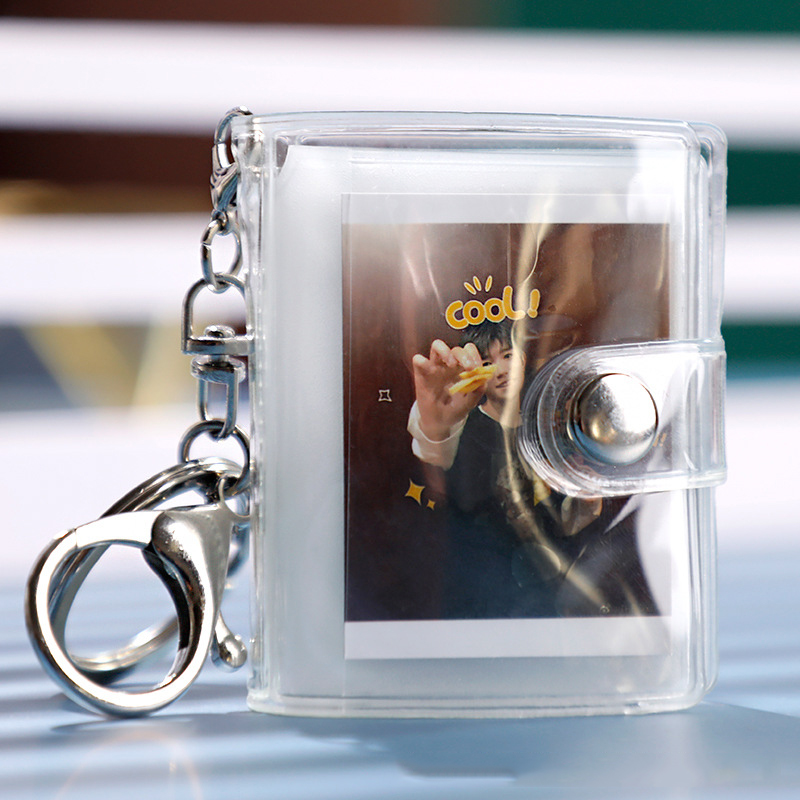 Mini livre de collecte de Photos de dessin animé, petit Album Photo de 2 pouces, pendentif en PVC, porte-carte décoratif mignon avec porte-clés imprimé ours: Violet-Rose