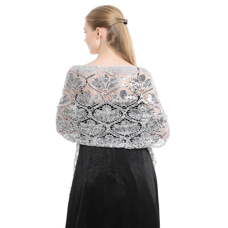 Paljetter sjalar och omslag för aftonklänningar broderi kvinnor halsduk bröllop cap brudtärna brud klänning sjal: 3