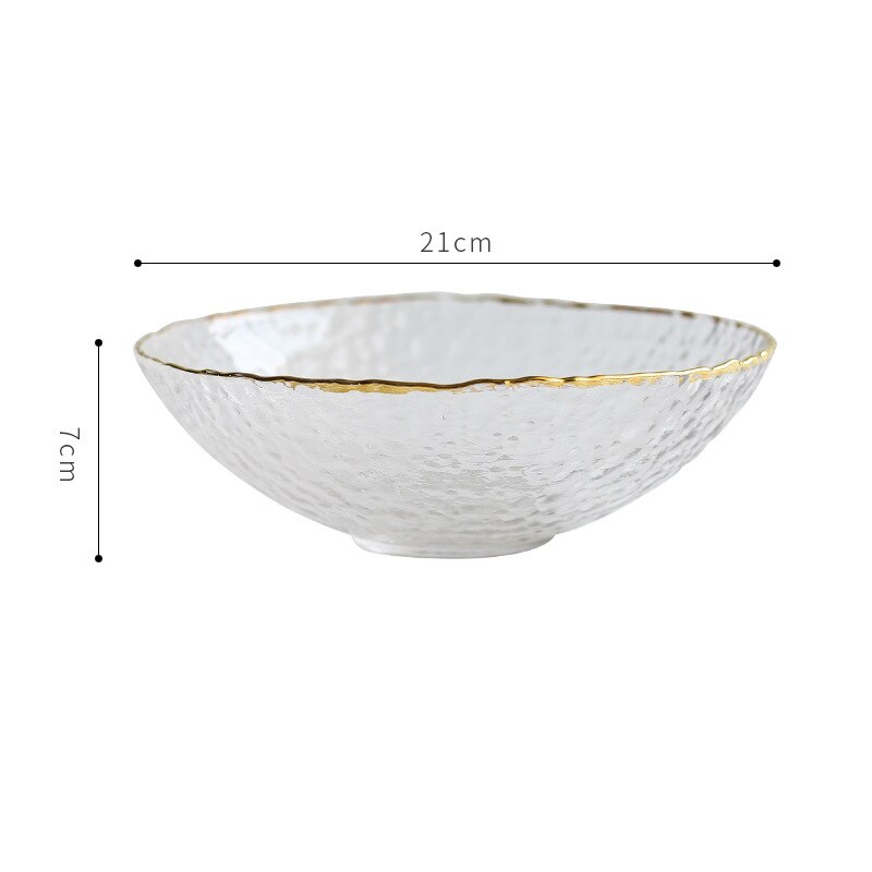 Diamond-free Crystal Glass Bowl Nordic Phnom Penh Hammer Iced Glass Bowl Japanese Style Large Salad Bowl Household: 3