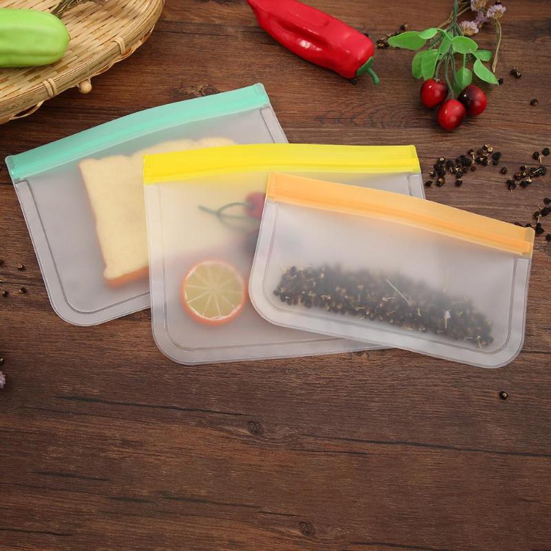 Reusable Silicone Food Storage Bags Leakproof PEVA Fruit Food Freezer Bag Fruit Meat Milk Organizer Ziplock Kitchen Supplies