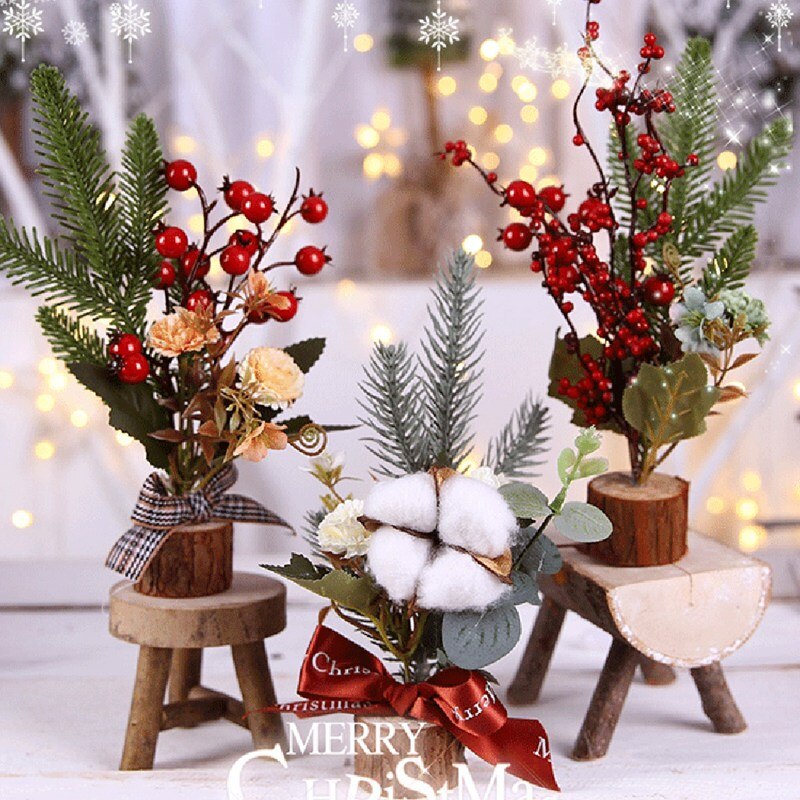 Desktop Christmas Pine Tree Small Pine Tree Mini Tree Desktop Home Decoration Ornaments Pine Branch Floral Ornaments Small Tree
