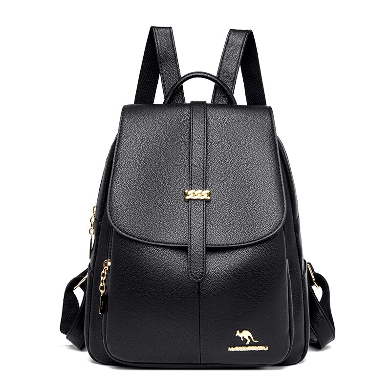 Multifunctional Women Backpack Pu Leather Ladies School Backpacks for Teenagers Girls Casual Travel Bags: black