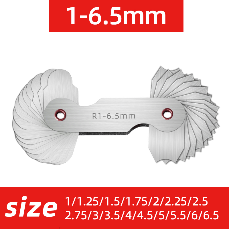 Radius template R gauge R1-6.5 7-14.5 15-25 26-80 radius gage plate fillet gaug External Internal Concave Convex Measuring tools: Beige
