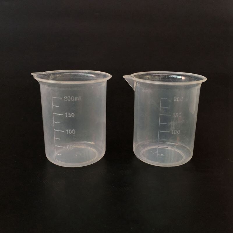-Kitchen Lab Graduated Beaker Clear Plastic Measuring Cup Thicken with Cap Measuring Jug 200mL 2pcs