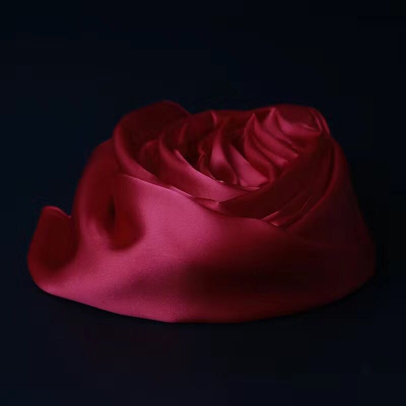 Silketørklæde kvinder satin ren lang naturlig silketørklæde til damer luksus mærke blød enfarvet hoved hijab 16mm: Rød