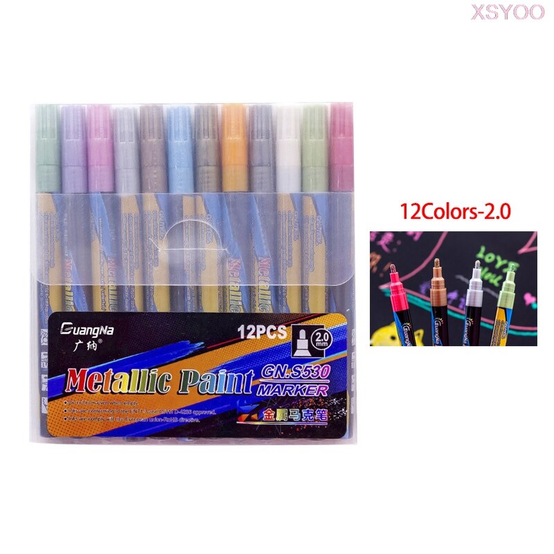 GN 6/12/18/24Colors Acrylic Paint Marker Pen 0.7-2.0Tips Metallic Marker Pens For Ceramic Rock Glass Porcelain Permanent Markers: 12 colors-2.0