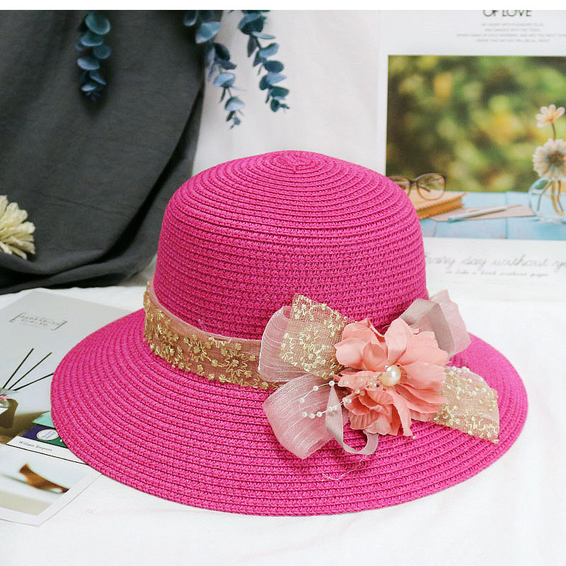 Women Summer Women's Sun Hat Bucket Cap Beige Lace Bowknot Flowers Ribbon Flat Top Straw Hat Beach Caps Panama: green
