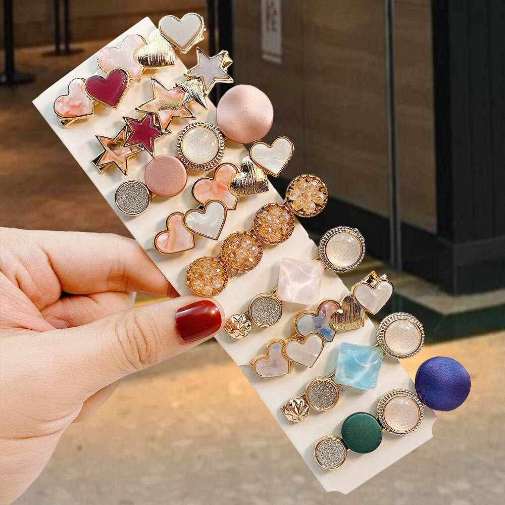 1 ensemble Macaron cristal strass pince à cheveux étoile amour forme Barrettes épingles à cheveux géométrique cheveux accessoires