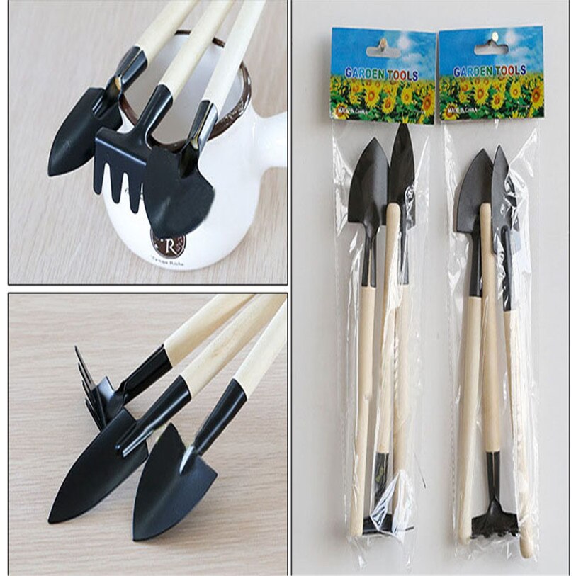 3 pcs/1 Set Mini Tuingereedschap Kleine Schop Hark Spade Houten Handvat Metal Head Tuingereedschap