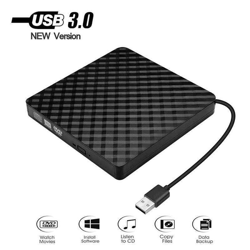 High Speed Data Transfer USB 3.0 External CD DVD Reader Writer Player for Laptop Desktop MacBook Mac OS Windows 10/8/7/XP/Vista