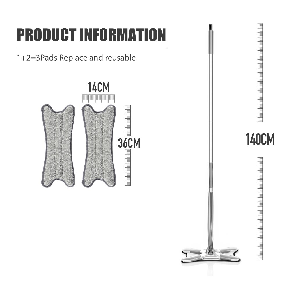 Balai serpillière plat en microfibre de Type X avec tampons de rechange, outil de nettoyage de sol à essorage facile: 3 mop pads