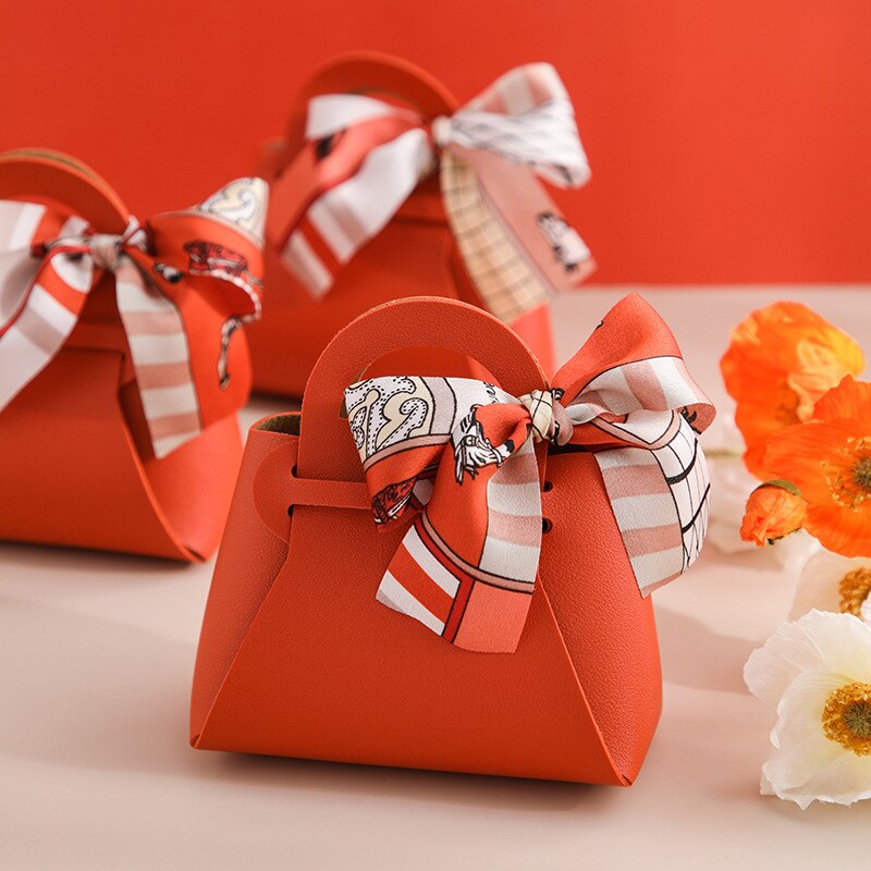 20 Pcs Draagbare Lederen Wedding Candy Box Met Lint Wedding Party Eenvoudig Te Monteren Kleine Bag
