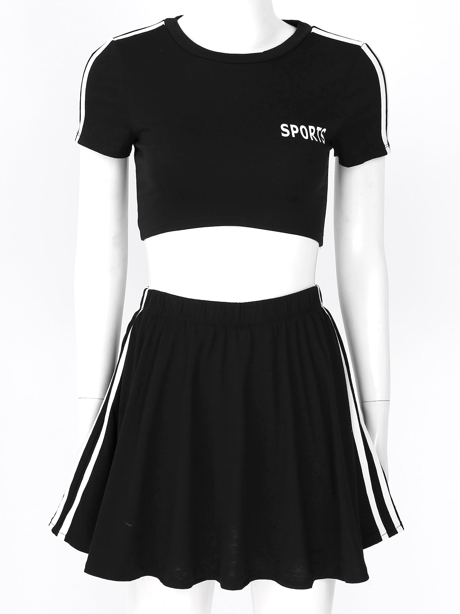 Women Tennis Sets Badminton Sports Outfits Short Sleeves Sport Crop Tops and Skirt with Underwear Modern Dance Cheering Uniforms