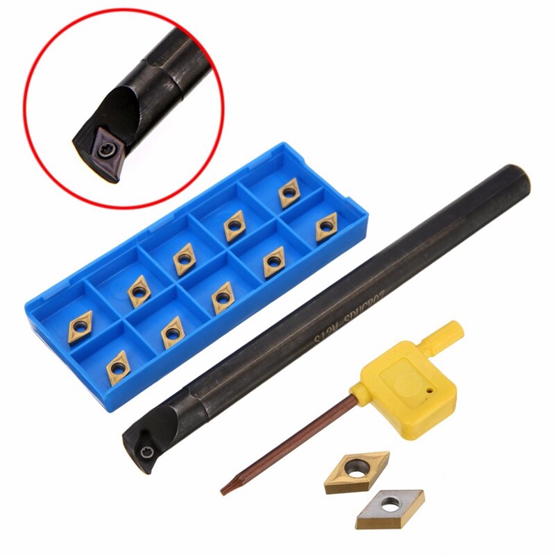 12 Pièces Dcmt0702 Plaquettes Carbure + S12M-Sducr07 Barre D'alésage 150Mm Avec Clé Pour Cnc Tour Intérieure Outils de Tournage