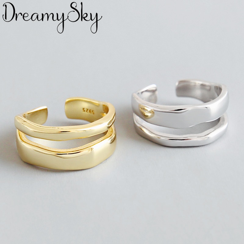 DreamySky Boho Silber Farbe Doppel Schicht Geometrische Unregelmäßige Ringe Für Frauen Große Einstellbare Finger Ringe