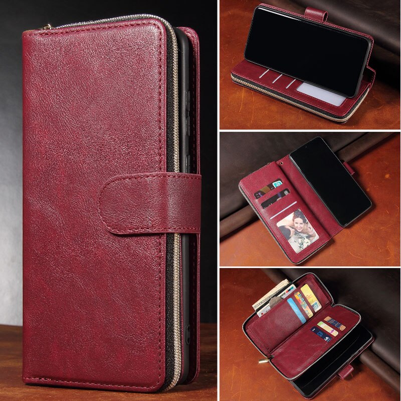 Zipper Case Luxury Leather Flip Wallet Cover For LG Velvet LM-G900N LM-G900EM LMG910EMW Case Phone Card Slot Phone Cover Bag: Red Wine