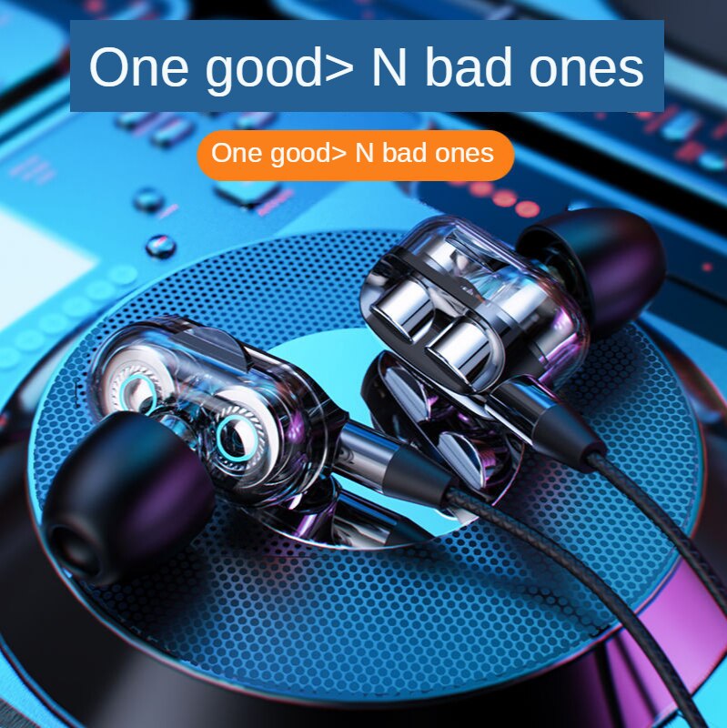 Double Moving Coil Subwoofer Headset for Vivo Oppo Huawei with Microphone Karaoke In-ear Earplug Universal Handphone