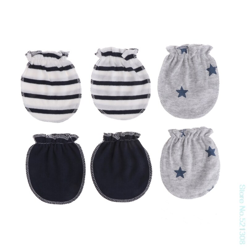 Care Baby 3Pairs Baby Anti Scratching Gloves born Protection Face Cotton Scratch Mittens Lovely soft: Dark Blue
