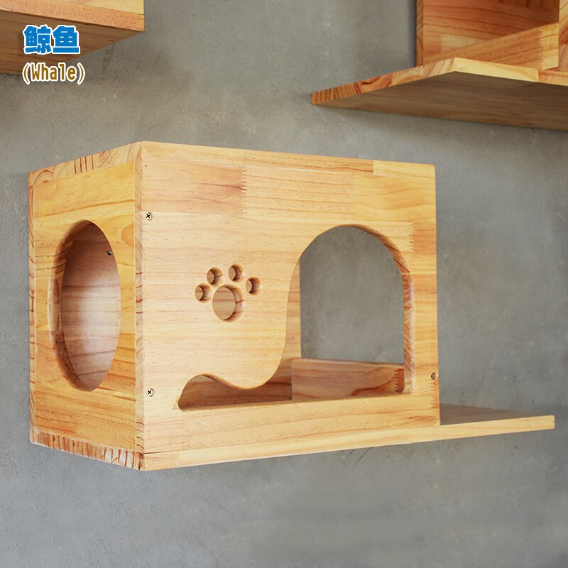 Cat Wood Hanging House Wall Mounted Cat Nest Kitten Climbing Scratching Frame DIY Pet Toys Cat Tower Cat Condo HW170: Whale