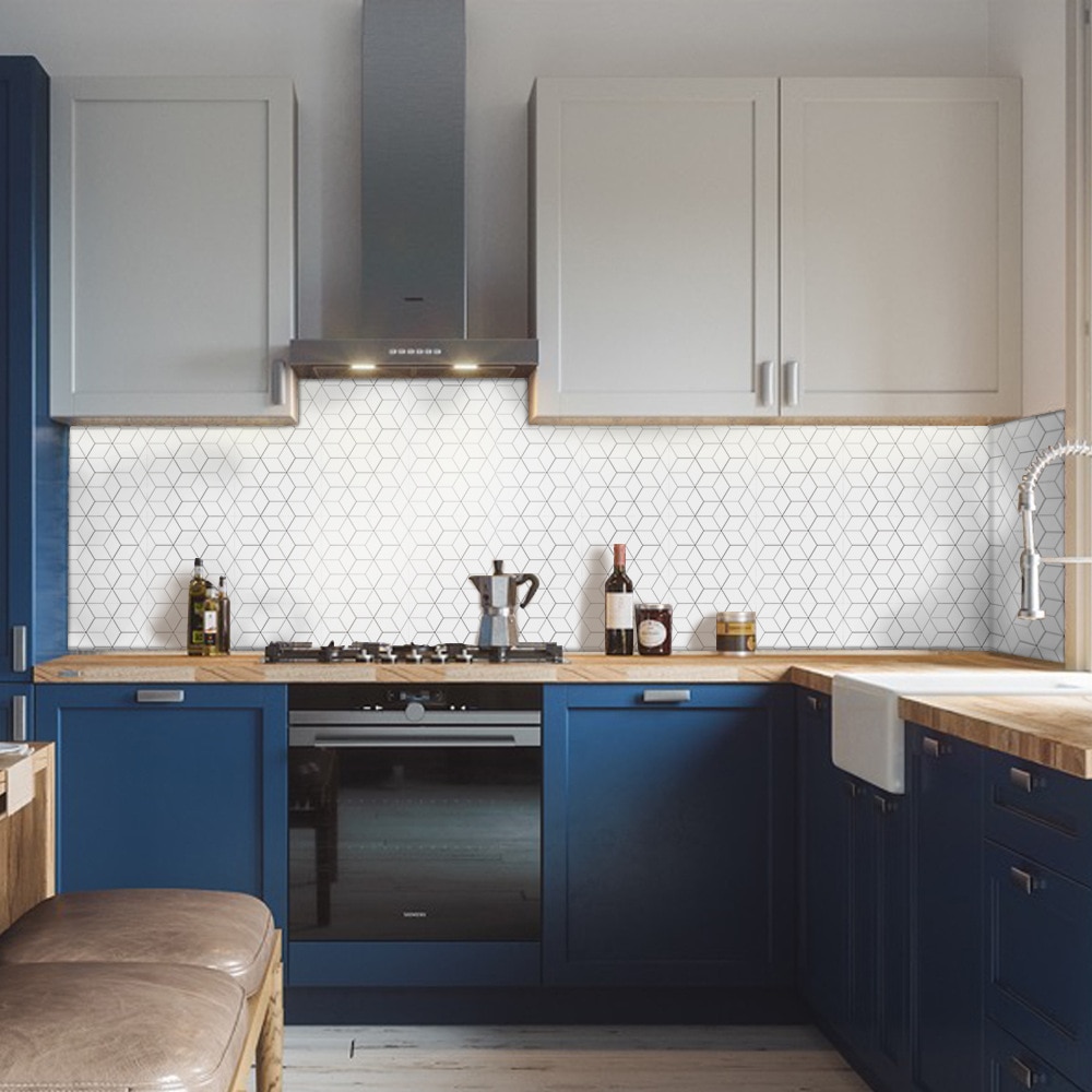 10Pcs/Set Modern Wall Sticker White Mosaic PVC Tile Sticker Waterproof Backspalsh DIY Stickers for Kitchen Bathroom Wall Decals