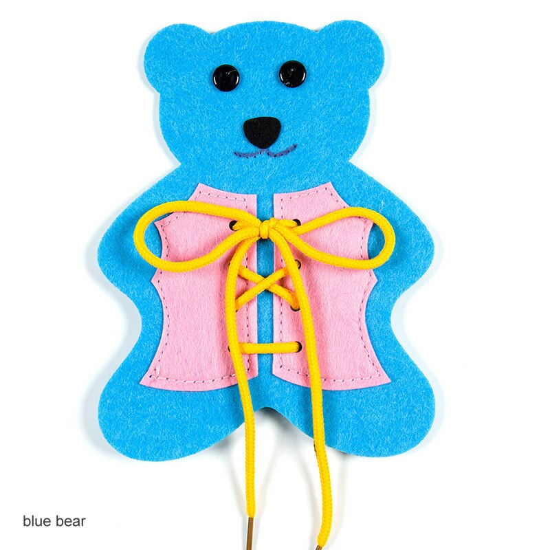 Materiales de fieltro para manualidades, juego de rompecabezas de 14x18cm, 1 pieza, no tejida, aprender a atar zapatos, tela de fieltro, oso pequeño: blue bear