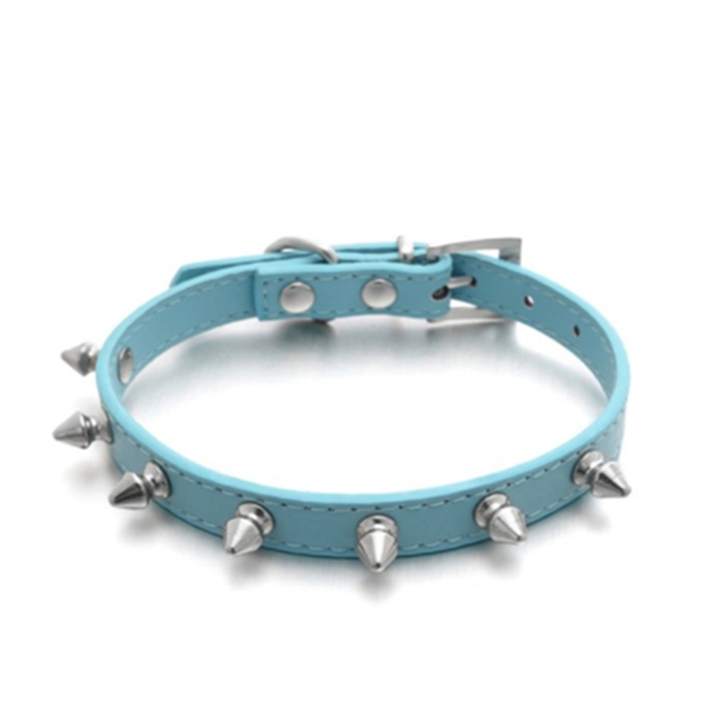 Huisdier Honden Halsbanden Pitbull Bulldog Verstelbare Kraag Hals Collare Riet Leer Klinknagel Spiked Puppy Ketting Bezaaid: Blue / XS