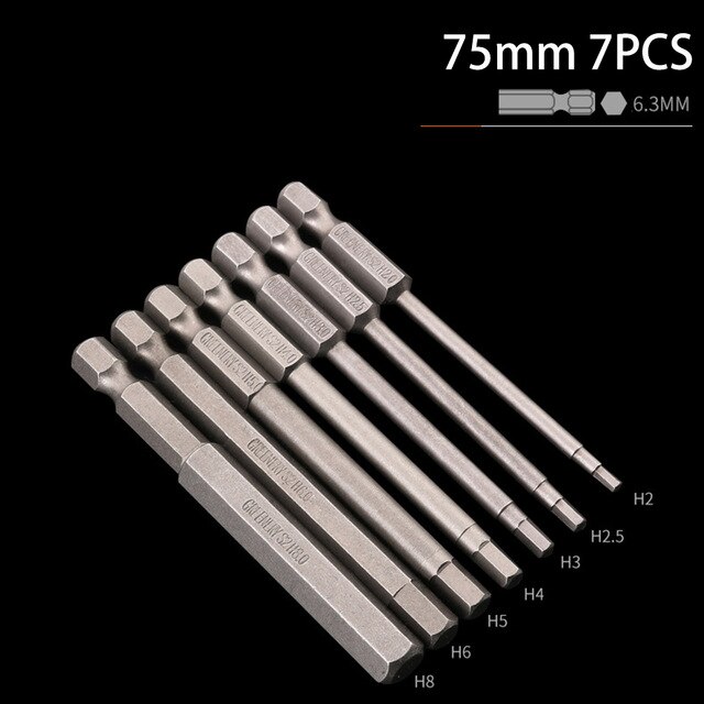 Hex Head Allen Wrench Drill Bit Set S2 Steel Magnetic Hex Head Screwdriver ​: 7PCS 75mm