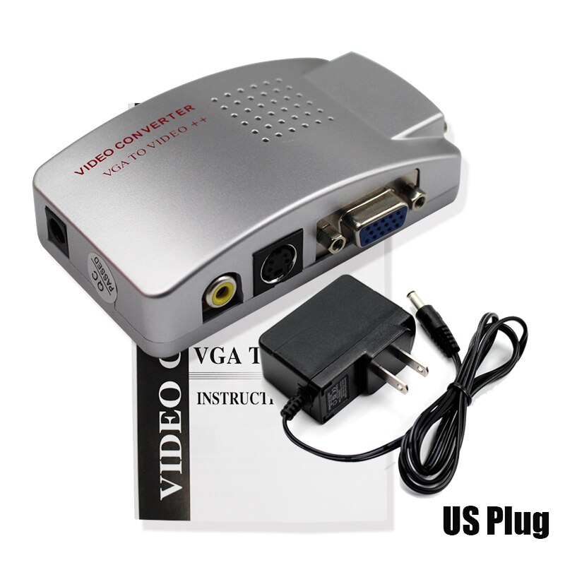 Adaptador de vídeo compuesto VGA a TV para ordenador portátil, convertidor de señal NTSC/PAL para PC, AV, RCA, con soporte de caja s-rgb de vídeo: With US Plug